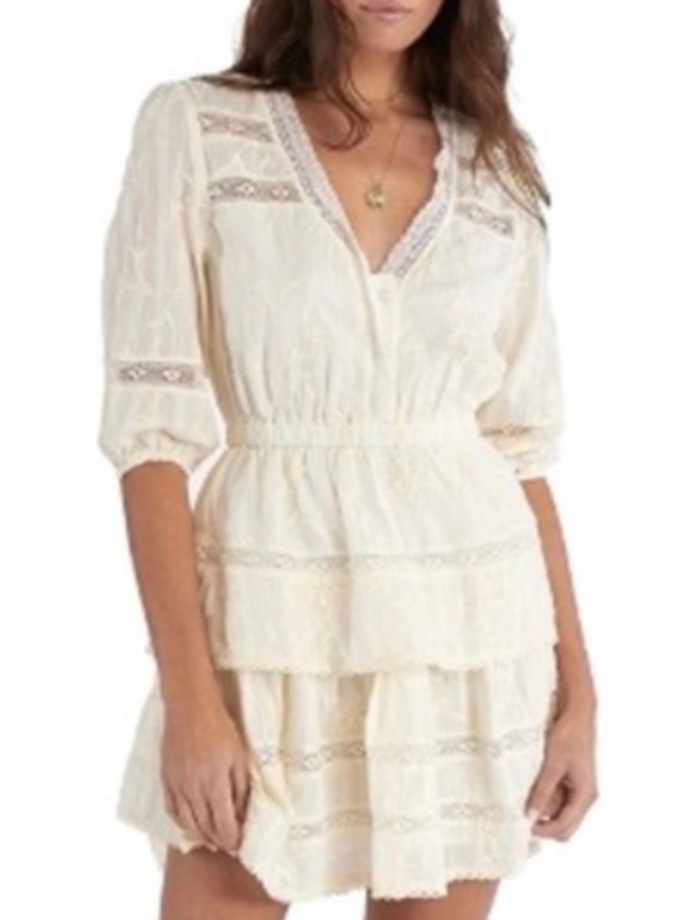 Allison New York Cream Embroidered Lace Tiered Mini Dress, Size Small